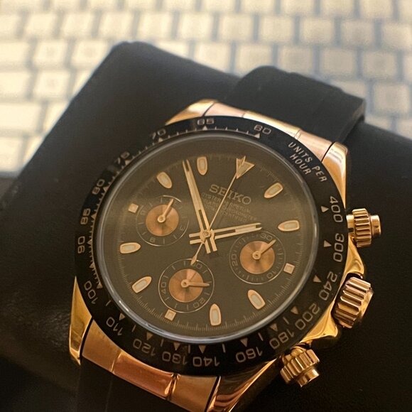 Seiko mod- rosegold Daytona with rubber strap mega-quartz VK63 movement watch - Picture 2 of 5